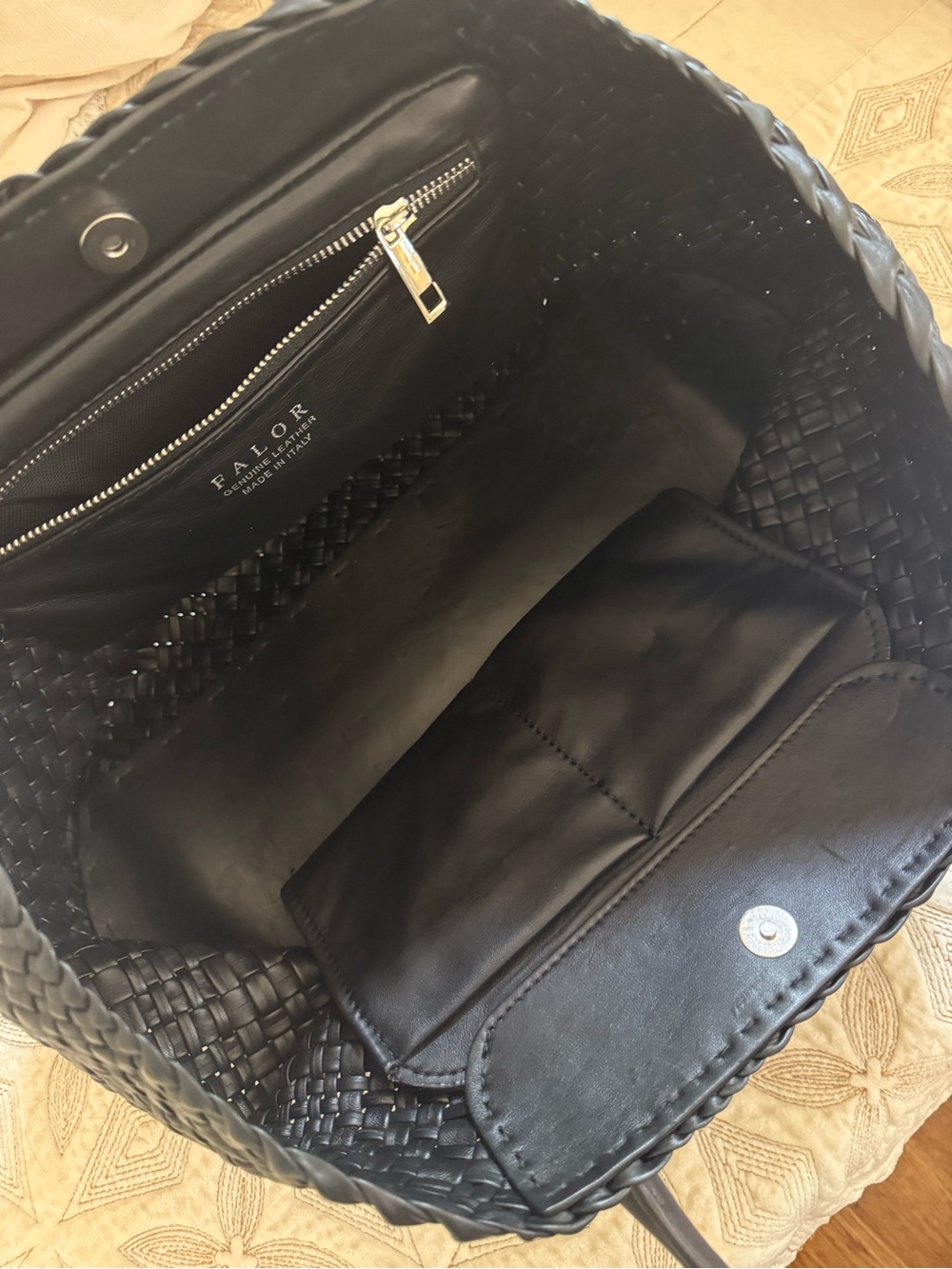 Falor Hand Woven Handbag Large Leather Made in Italy-F1805 in Black - Picture 3 of 5